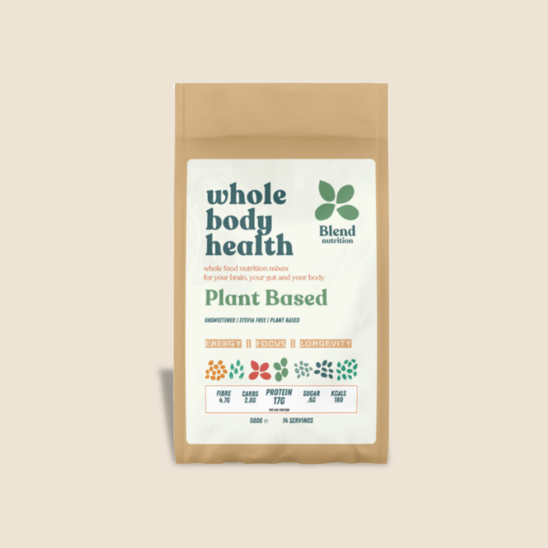 Blend Nutrition plant-based wholefood vegan mix in eco-friendly packaging, perfect for smoothies and shakes.