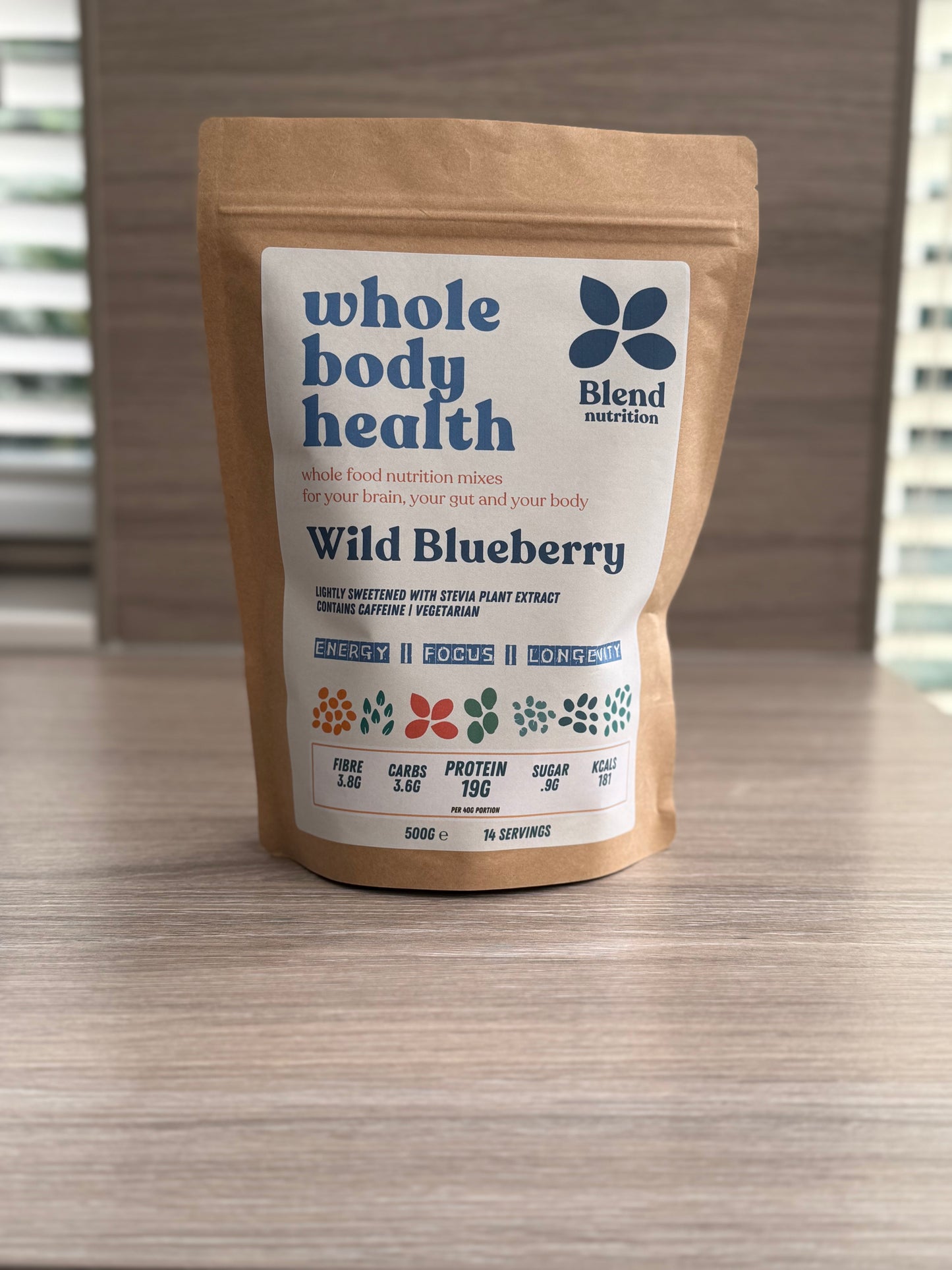 High-fibre, antioxidant-rich wild blueberry mix from Blend Nutrition, perfect for smoothies, oats, and baking
