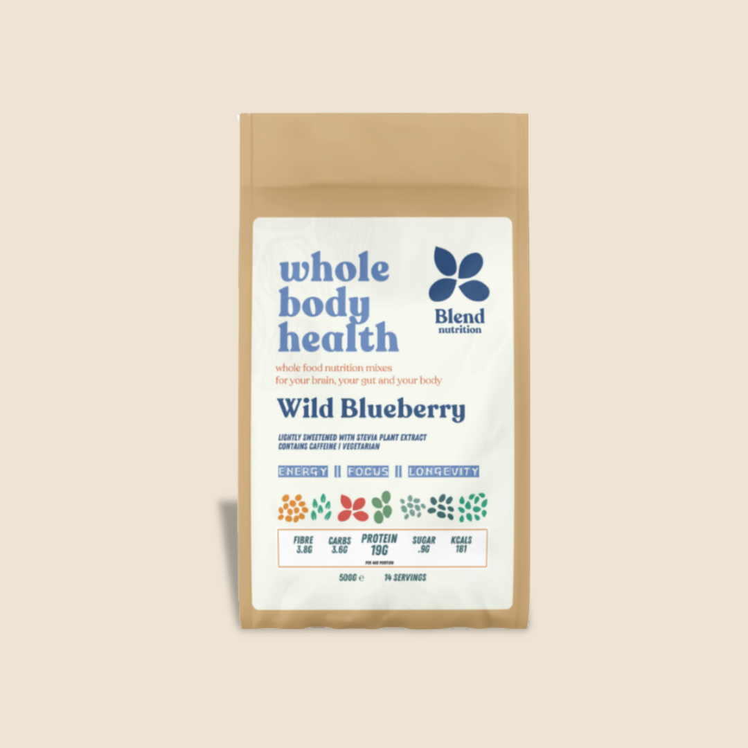 High-fibre, antioxidant-rich wild blueberry mix from Blend Nutrition, perfect for smoothies, oats, and baking.