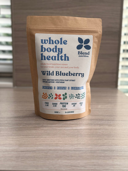 High-fibre, antioxidant-rich wild blueberry mix from Blend Nutrition, perfect for smoothies, oats, and baking