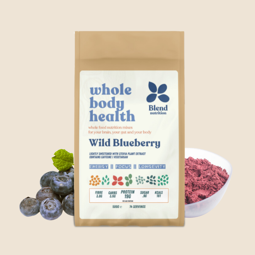 High-fibre, antioxidant-rich wild blueberry mix from Blend Nutrition, perfect for smoothies, oats, and baking
